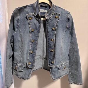 EUC Lena Jeans denim jacket, stretchy, zip closure, button details